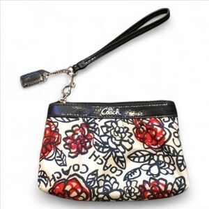 Coach White & Red Rose Flower Wristlet
